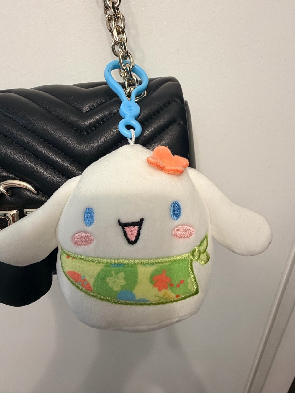 Hello Kitty White Plush Character Bag Charm with Green Bandana and Orange Flower